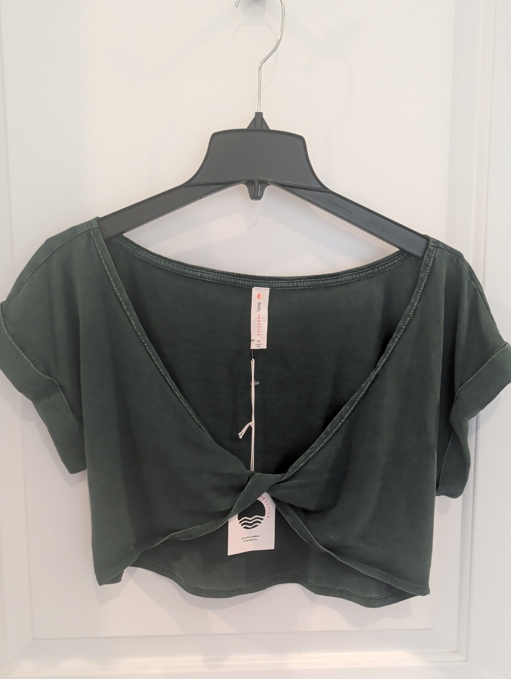 Anthropologie Daily Practice moss green twist-front crop top
